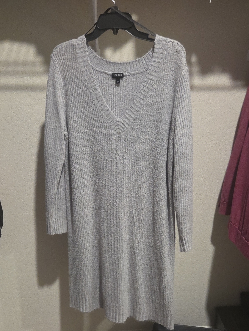 Torrid Light Gray Ribbed V-Neck Oversized Sweater Dress Sz 1